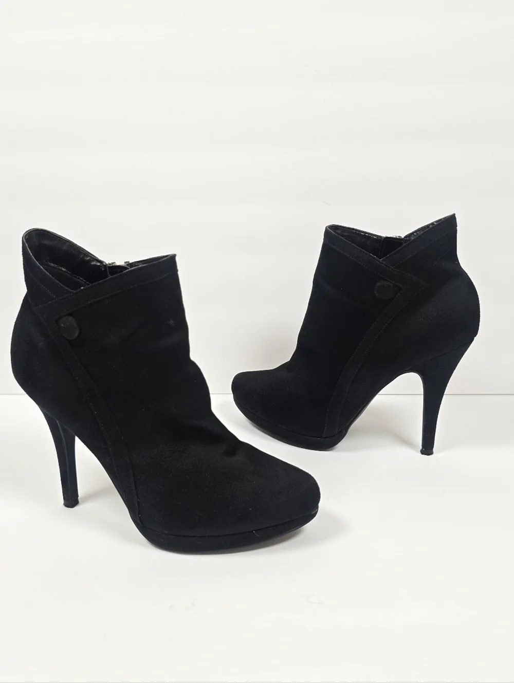 Limelight Black Suede Platform Stiletto Ankle Boots Side Zip Heeled Booties 38